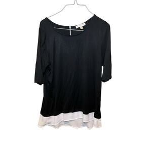 Kenar Top Women's Medium Black Rayon Stretch Round Neck Long Sleeve Back Zip